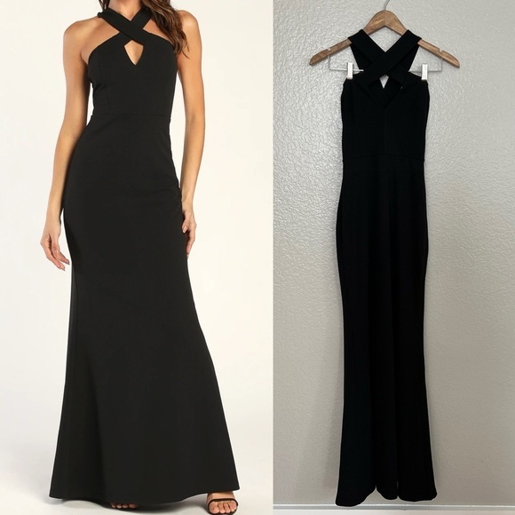 Keep You Enchanted Black Cutout Halter Mermaid Maxi Dress - Picture 1 of 9